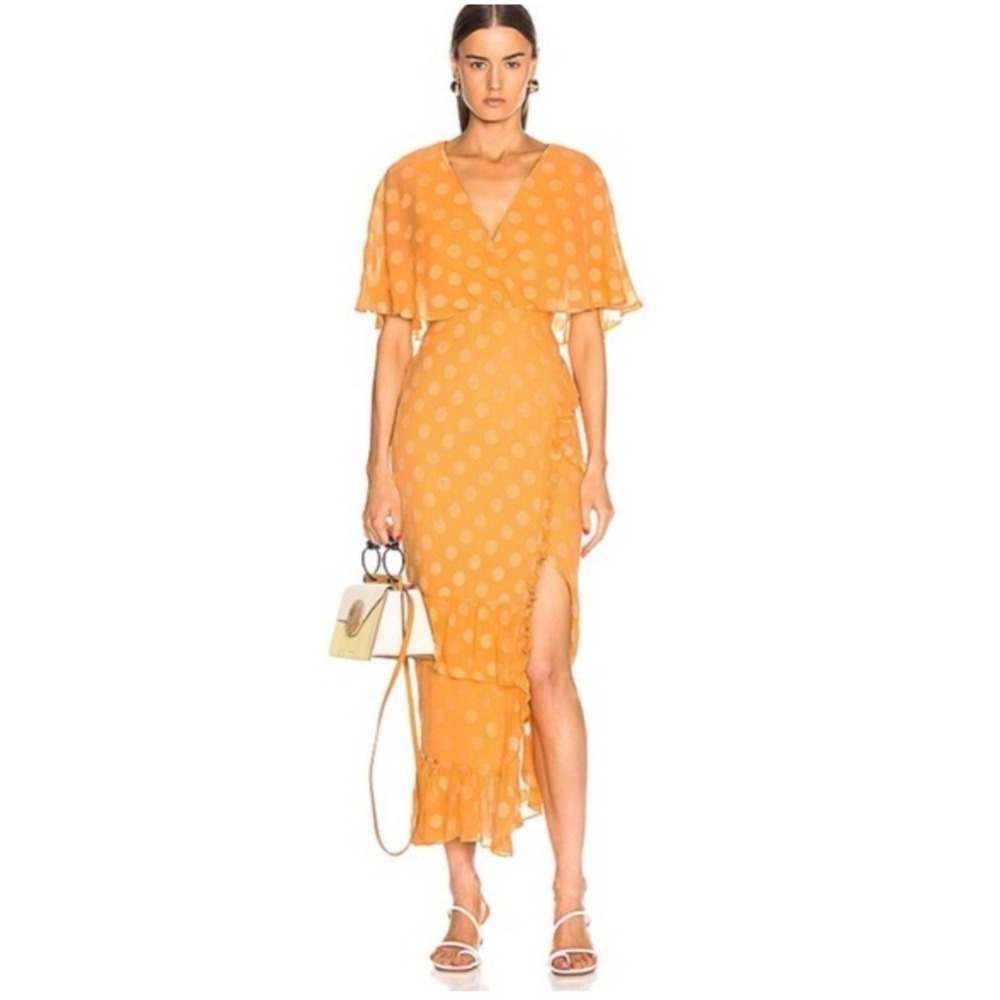 SALONI Women Size 0 Rose Textured Polka Jacquard Silk Blend Ruffle Dress Apricot
